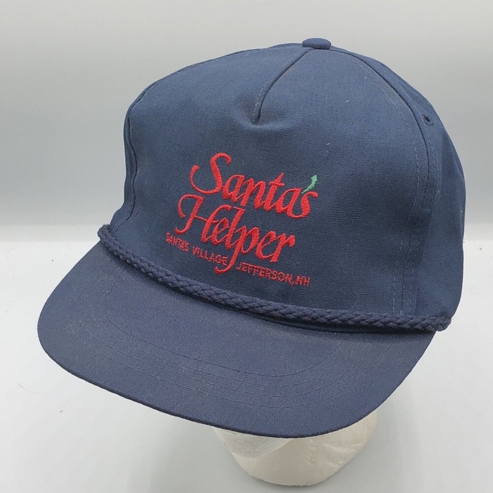 Santas Village Santas Helper Jefferson NH Adjustable Rope Trim Navy Blue Hat Cap